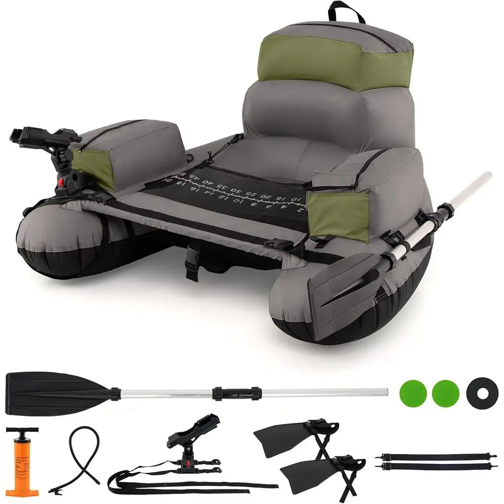 Inflatable Belly Boat With Oar Rod Holder Pump Flippers Storage