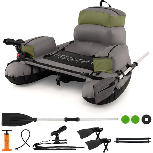 Inflatable Belly Boat With Oar Rod Holder Pump Flippers Storage