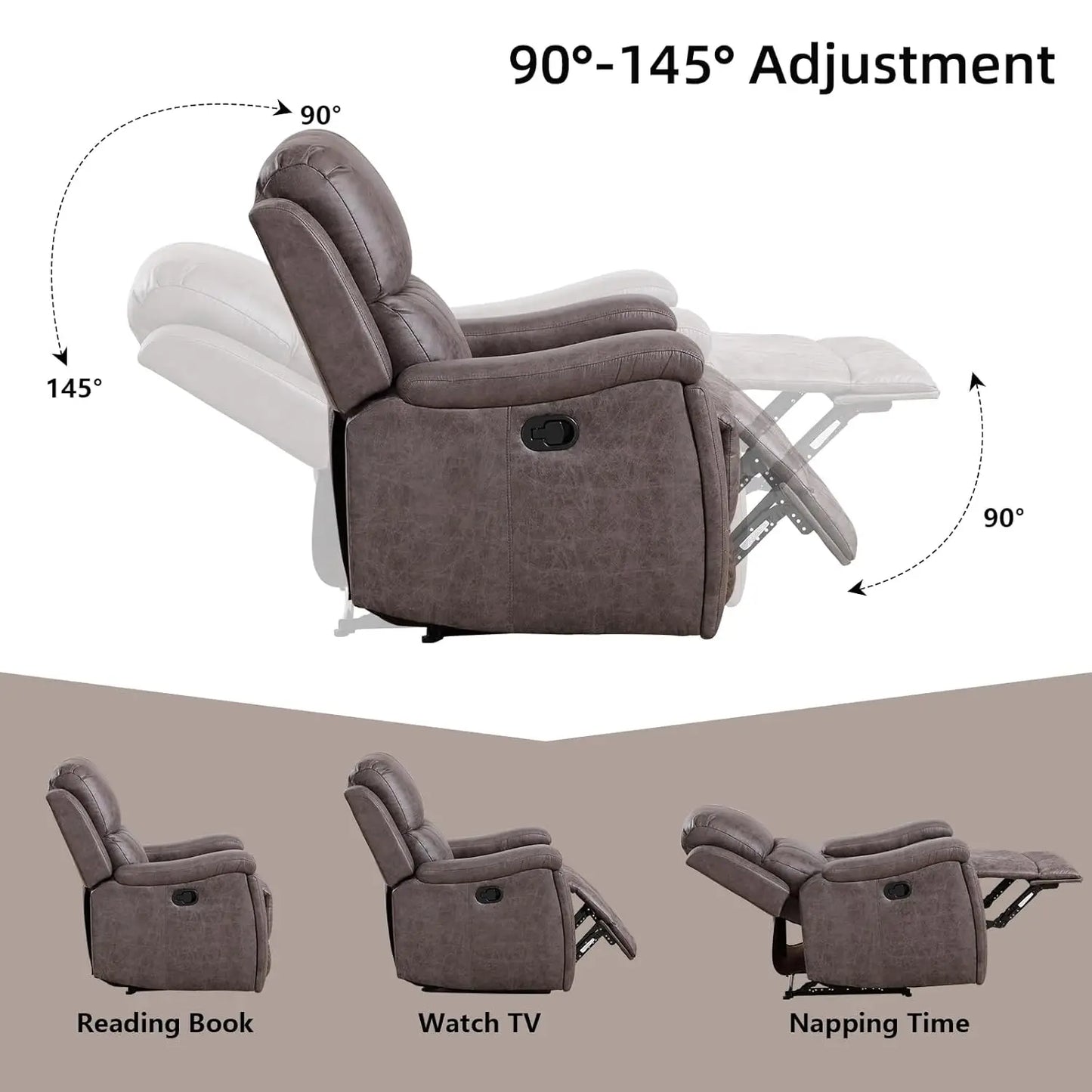 Overstuffed Manual Recliner Chair With Cup Holders For Living Room