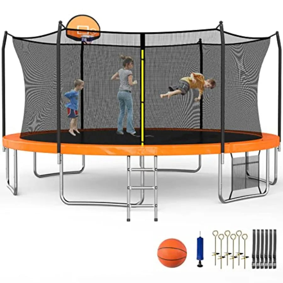 Outdoor Trampoline With Steel Frame, UV-Resistant Mat, Safety Net