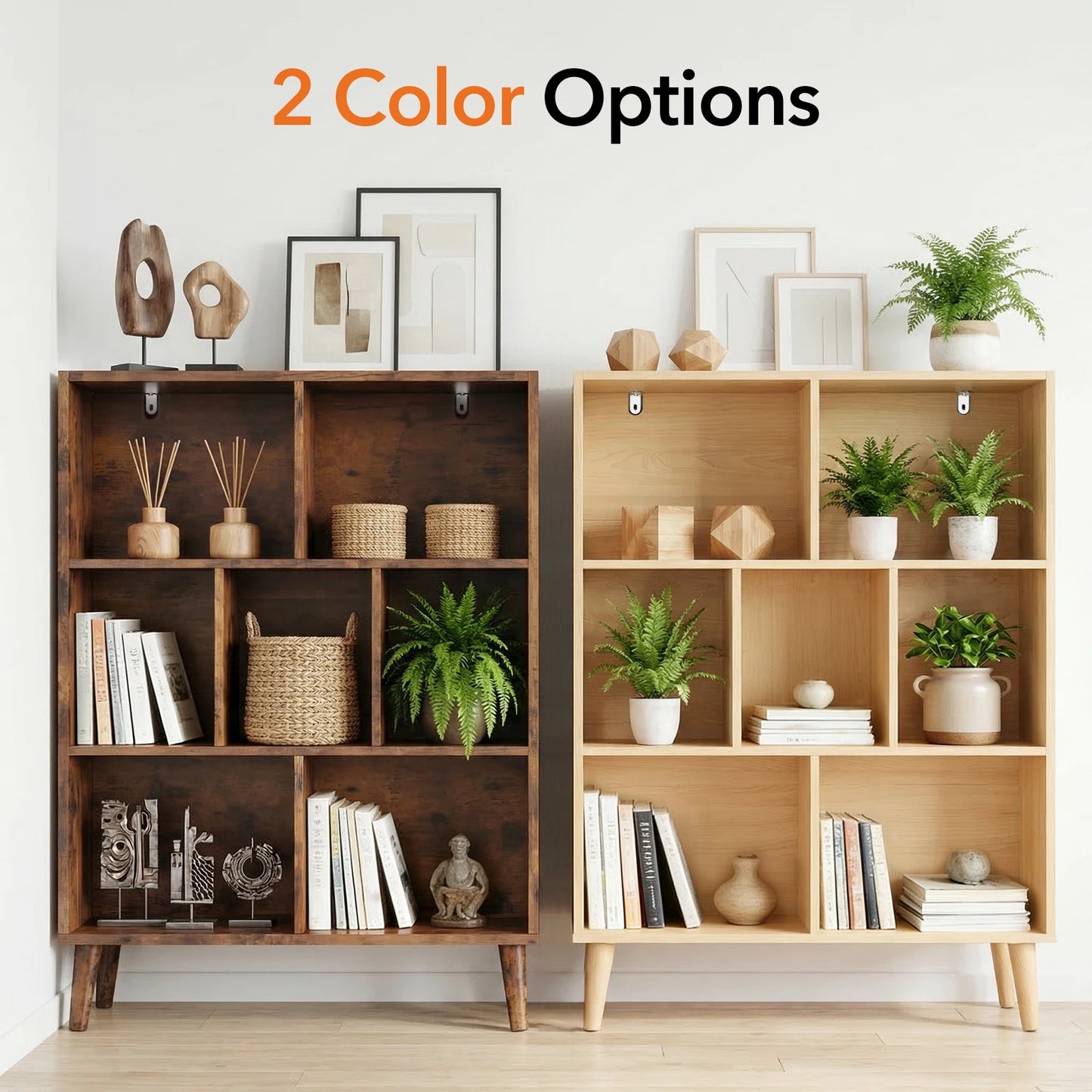 JHK Three-Tier Wooden Bookshelf With Cube Storage Organizer