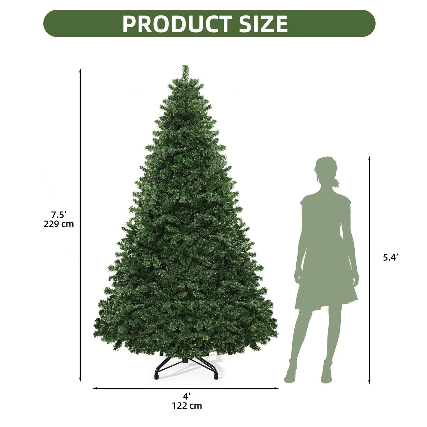 Artificial Pine Christmas Tree With Foldable Base And Metal Hinges