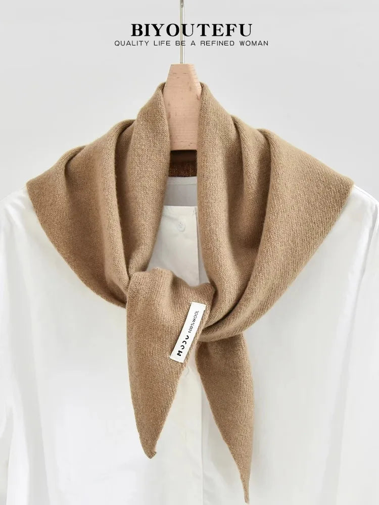 Australian Wool Knitted Triangle Scarf Shawl For Women Warm Winter