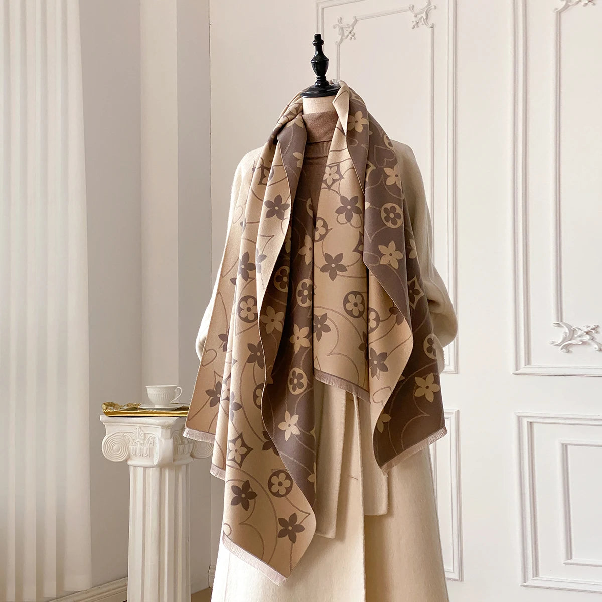 Warm Winter Jacquard Shawl For Women With Imitation Cashmere