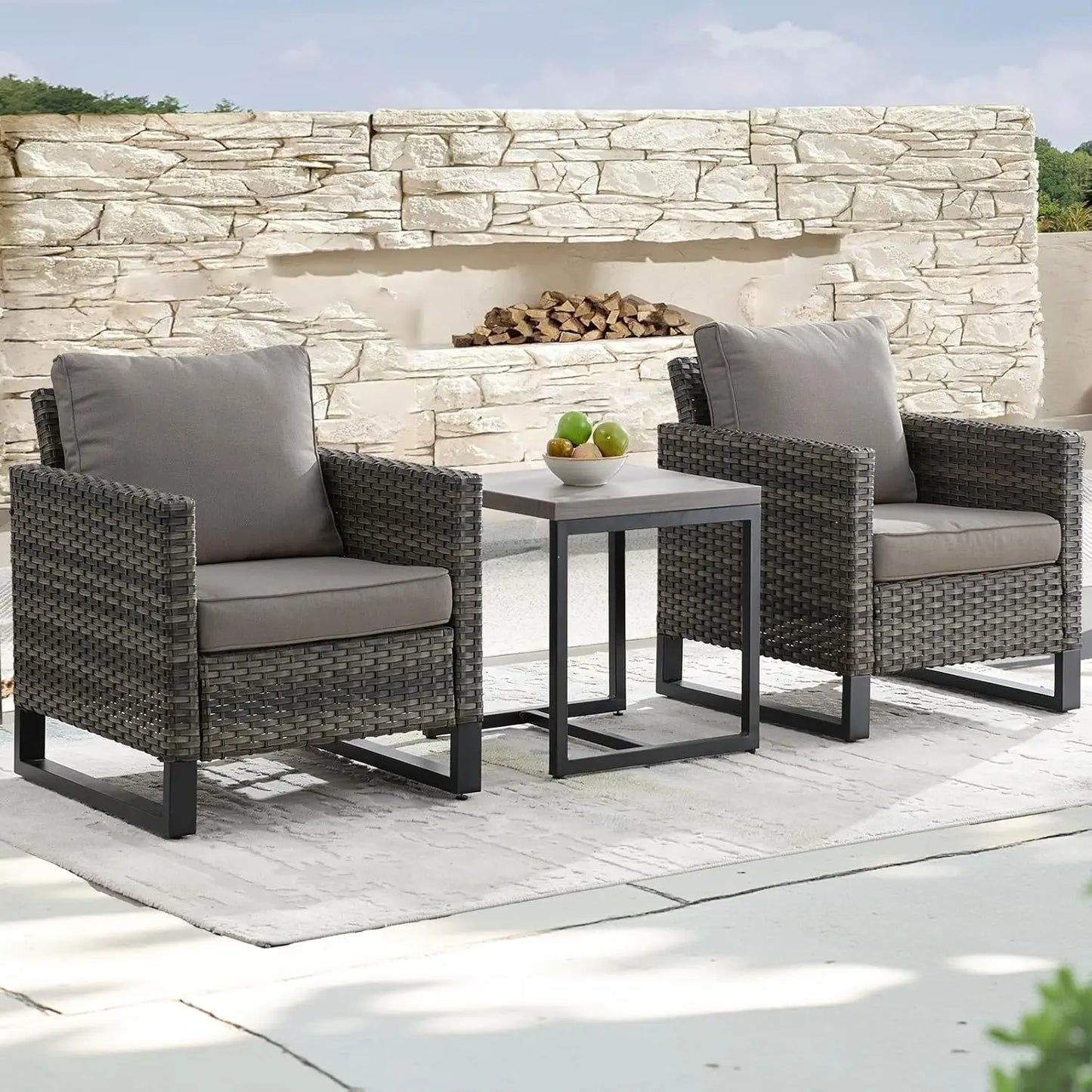 Wicker Outdoor Patio Chairs Set Rattan Bistro Furniture