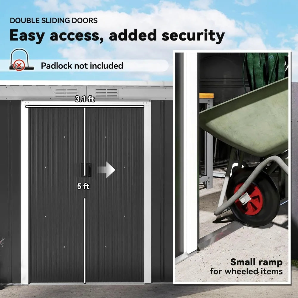 Metal Outdoor Storage Shed With Lockable Door For Backyard Garage