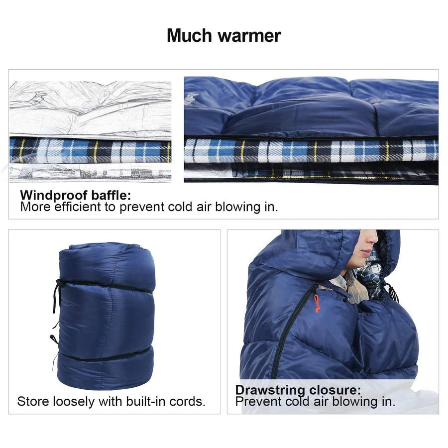 Cotton Flannel Sleeping Bag For Adults With Detachable Hood