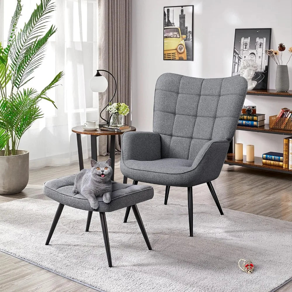MKDK Modern Accent Chair With Ottoman Set High Back Metal Legs Oversized Lounge Chair