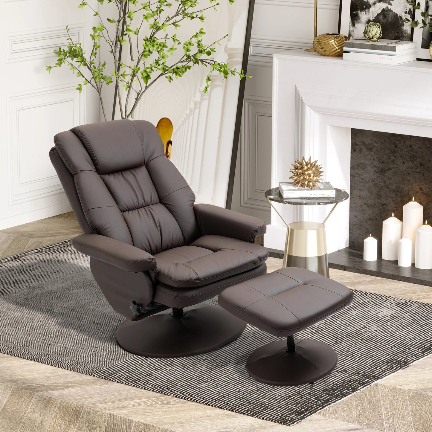 HOMCOM Modern PU Leather Recliner Chair With Footrest Ottoman