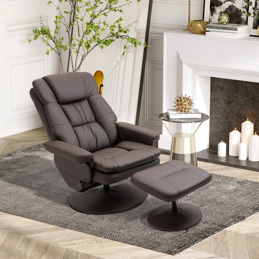 HOMCOM Modern PU Leather Recliner Chair With Footrest Ottoman