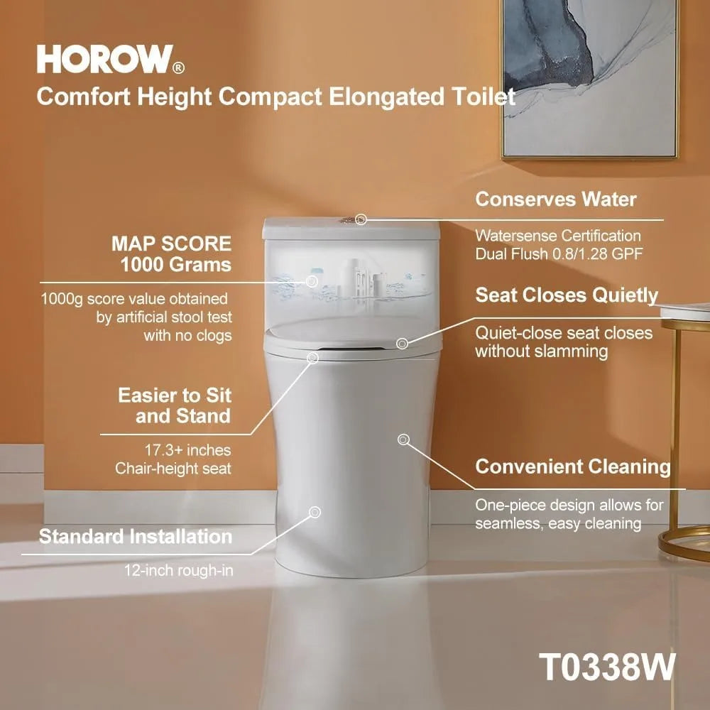 Feature T0338W Compact One Piece Toilet Elongated Dual Flush