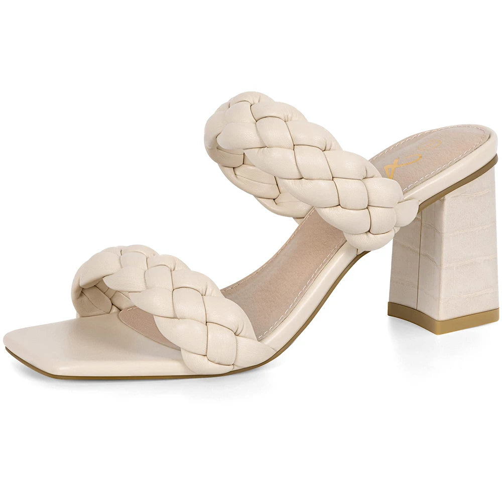 Elegant Women's Braided Strappy Sandals Open Toe Backless Mules