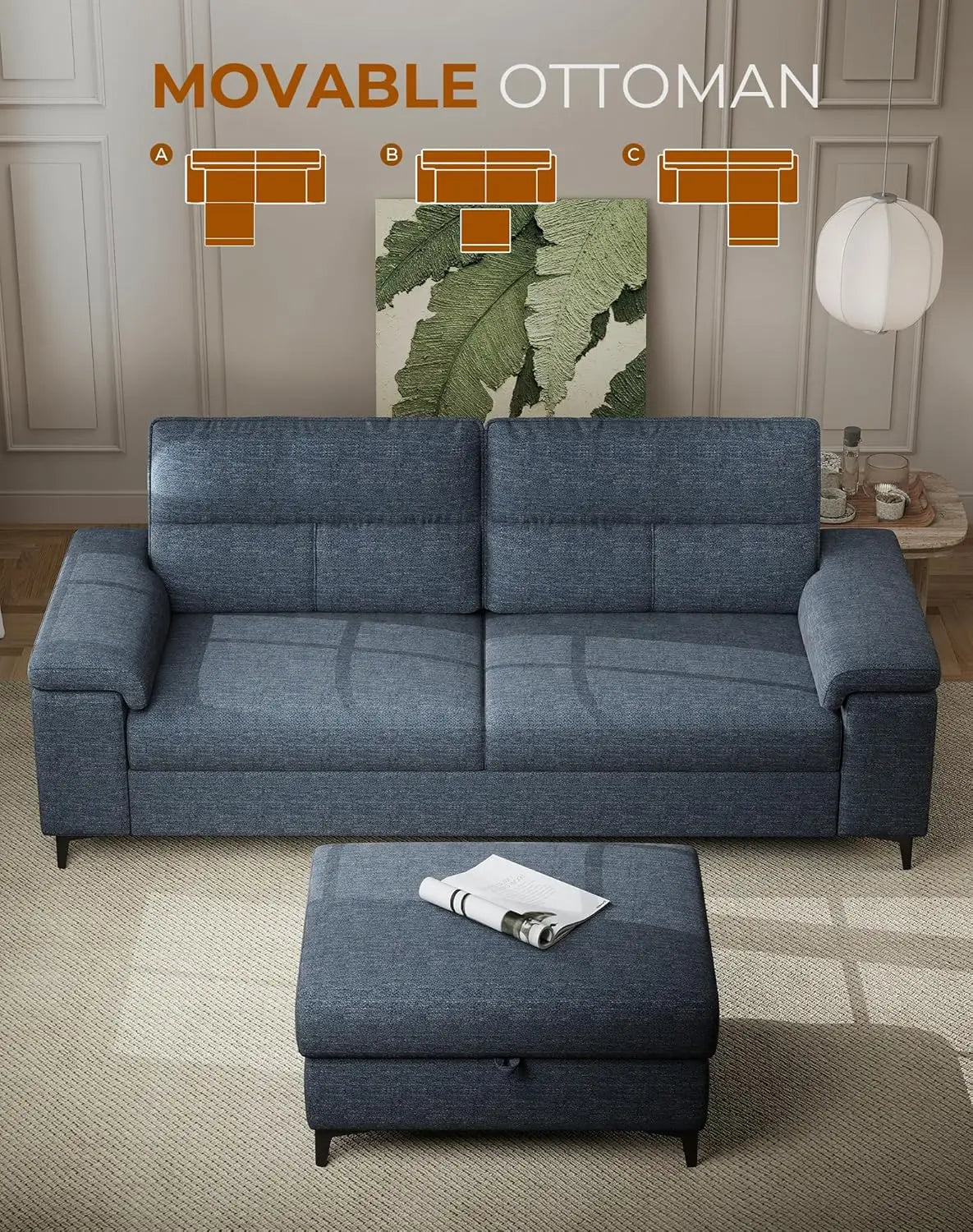 L Shaped Sectional Sofa With Storage Ottoman And Deep Cushions