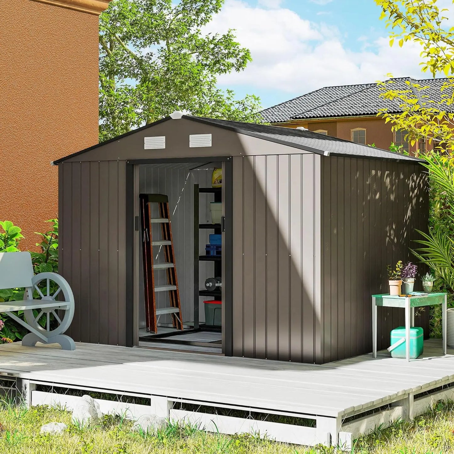 Metal Outdoor Storage Shed With Double Lockable Doors And Air Vents