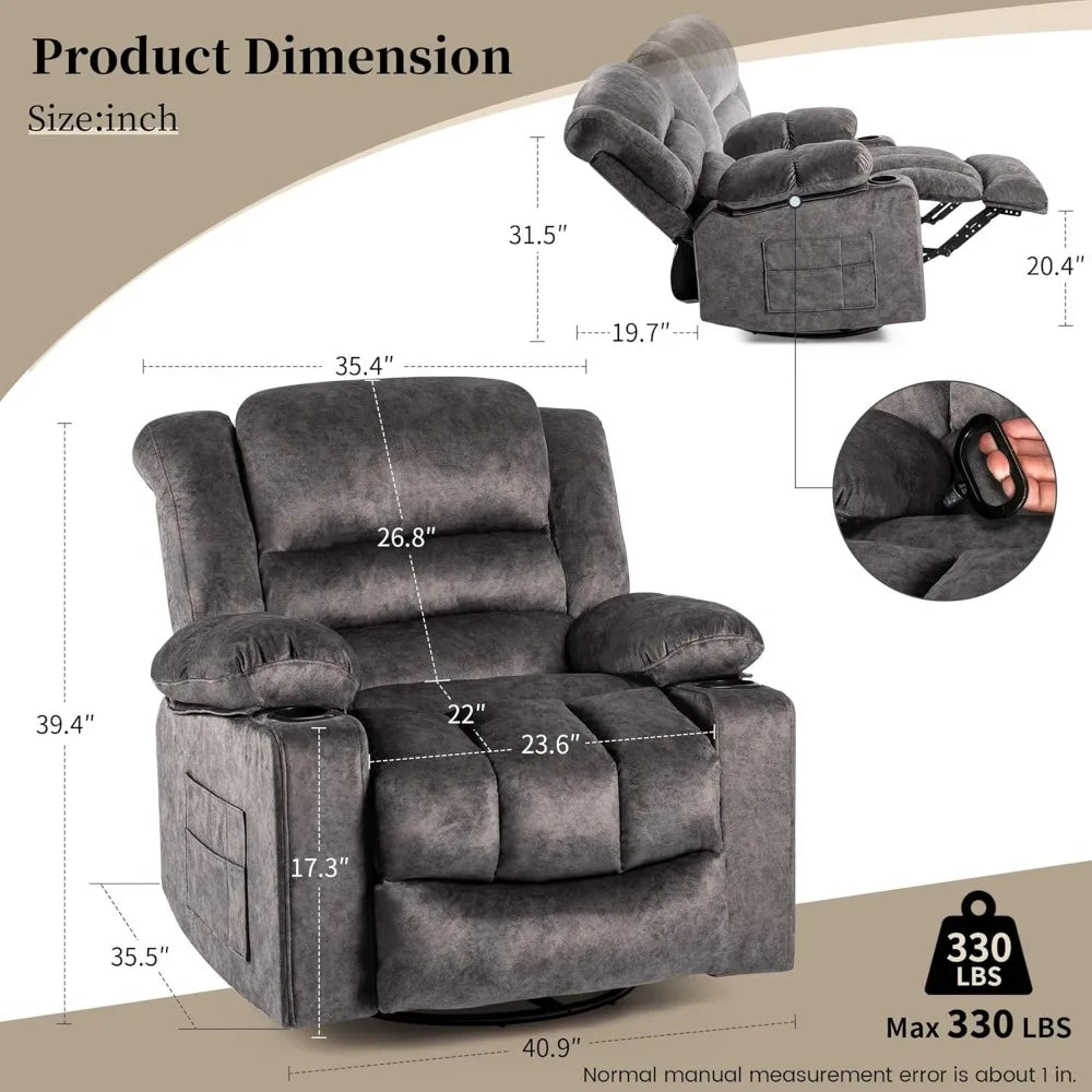 Recliner Chair Rocker Ergonomic 360 Degree Swivel for Living Room