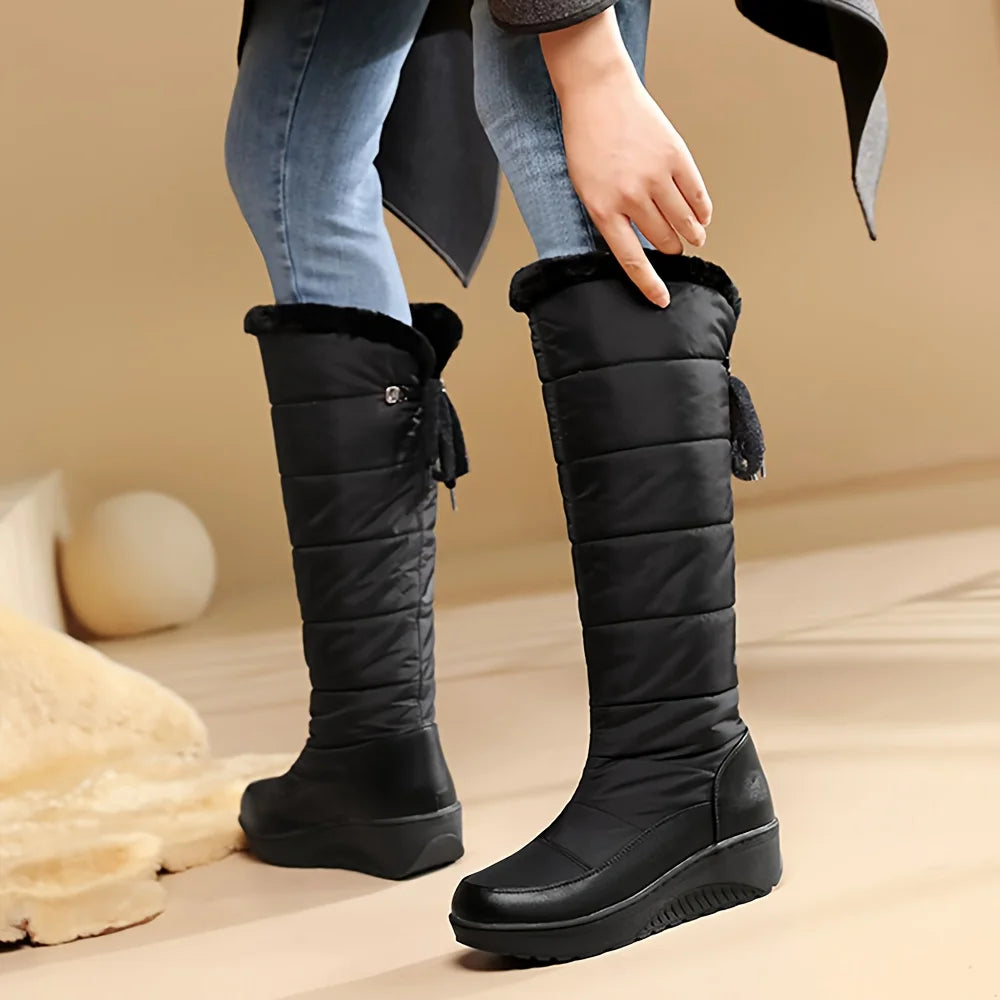 Womens Fuzzy Fur Snow Boots Waterproof Casual Knee High
