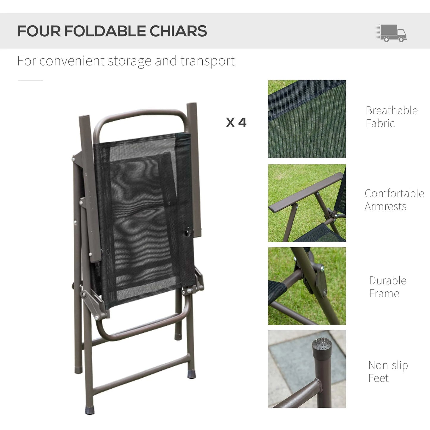 Outsunny Patio Dining Set With Umbrella Glass Table Folding Chairs