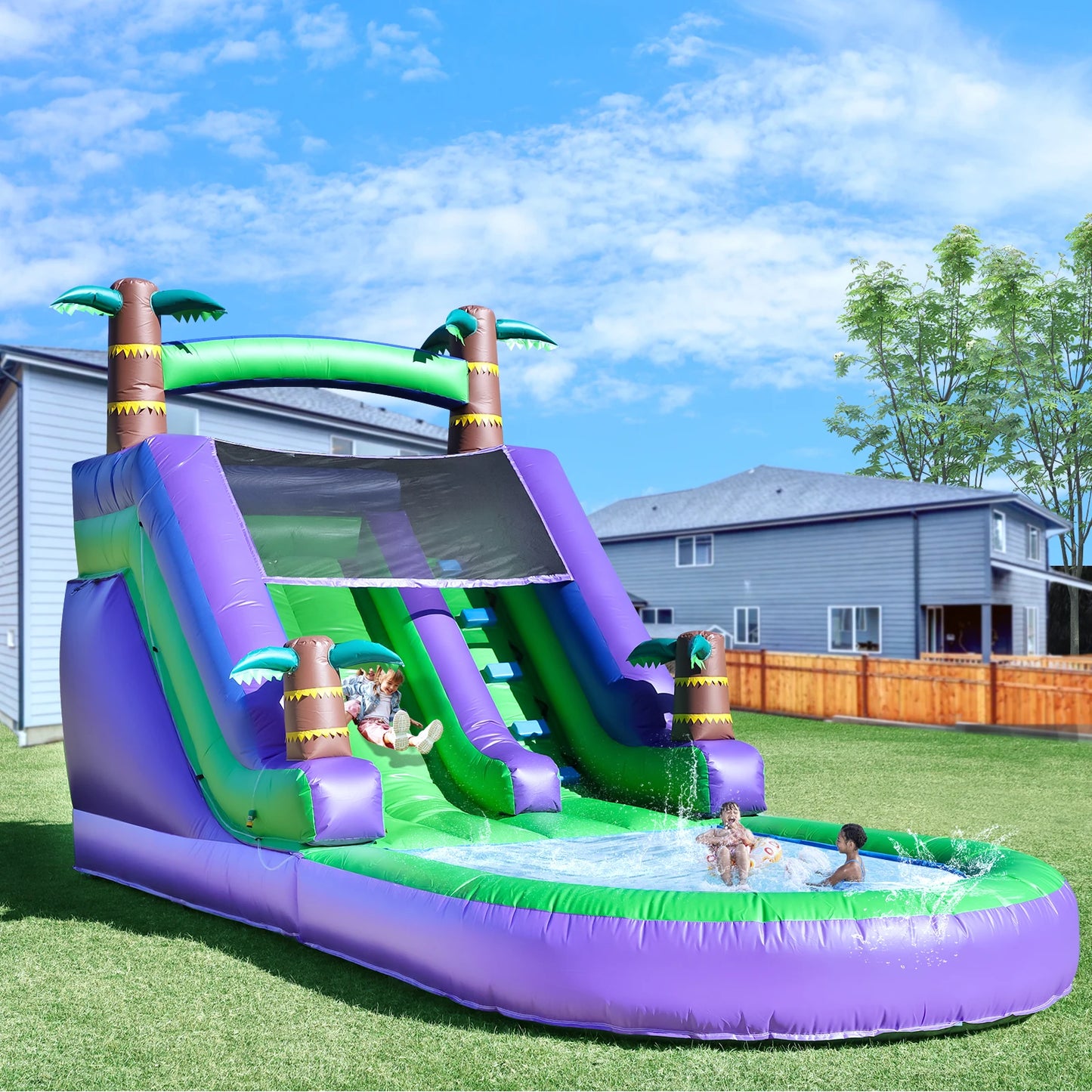 RTS Inflatable Tropical Water Slide Bounce House for Kids