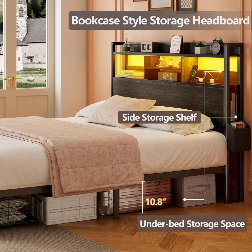 ANGDUO Bed Frame With Wood Headboard Storage Drawers