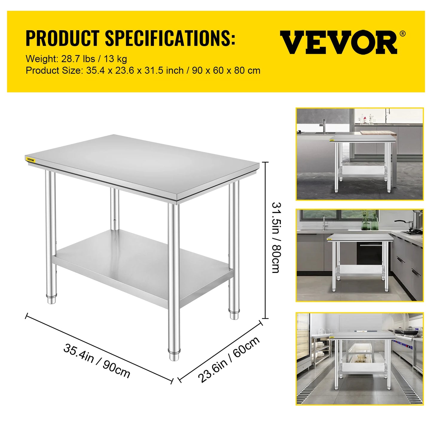 SucceBuy Stainless Steel Kitchen Work Bench With Undershelf