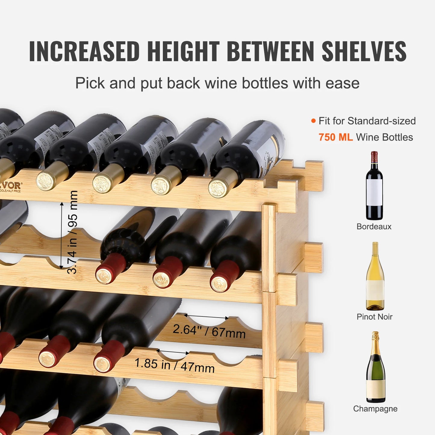 SucceBuy Eight Tier Bamboo Stackable Wine Rack Free Standing