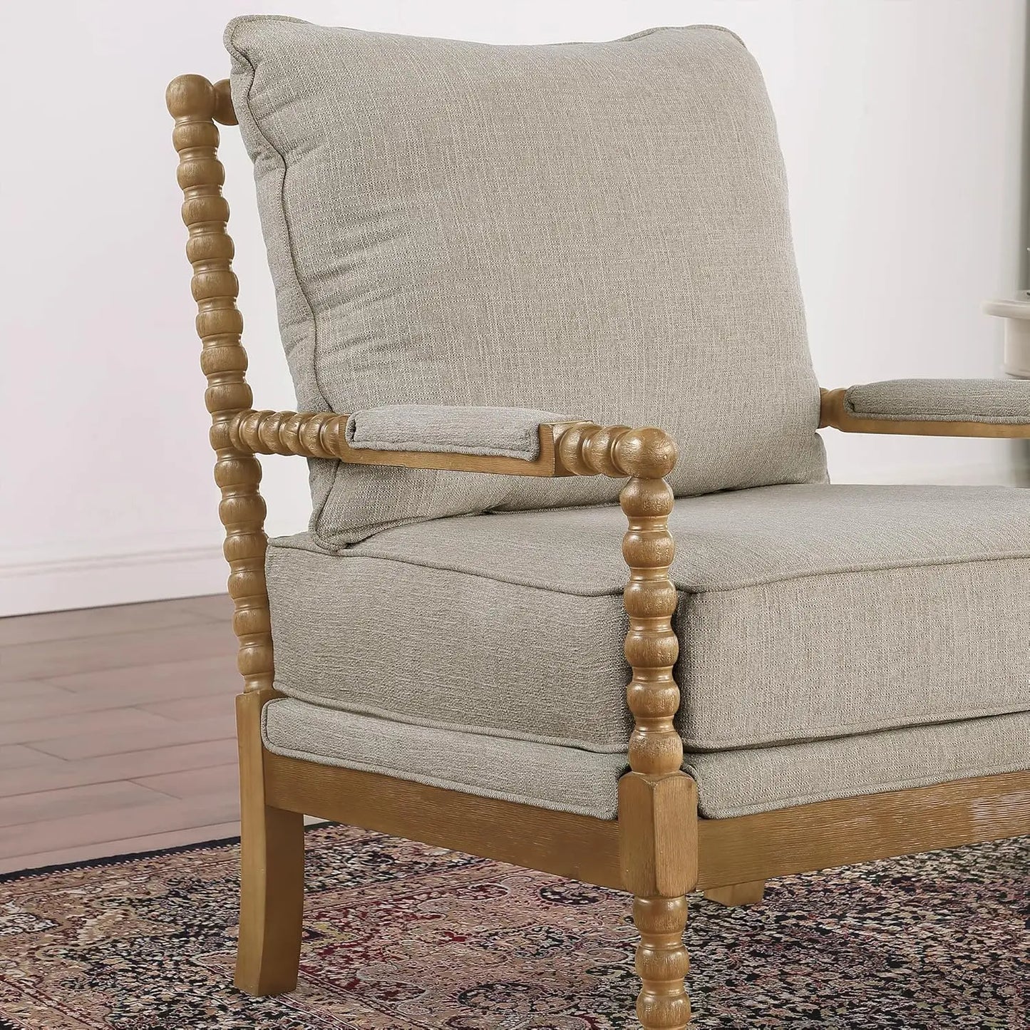 Fabric Spindle Padded Accent Chair With Wood Frame French Style