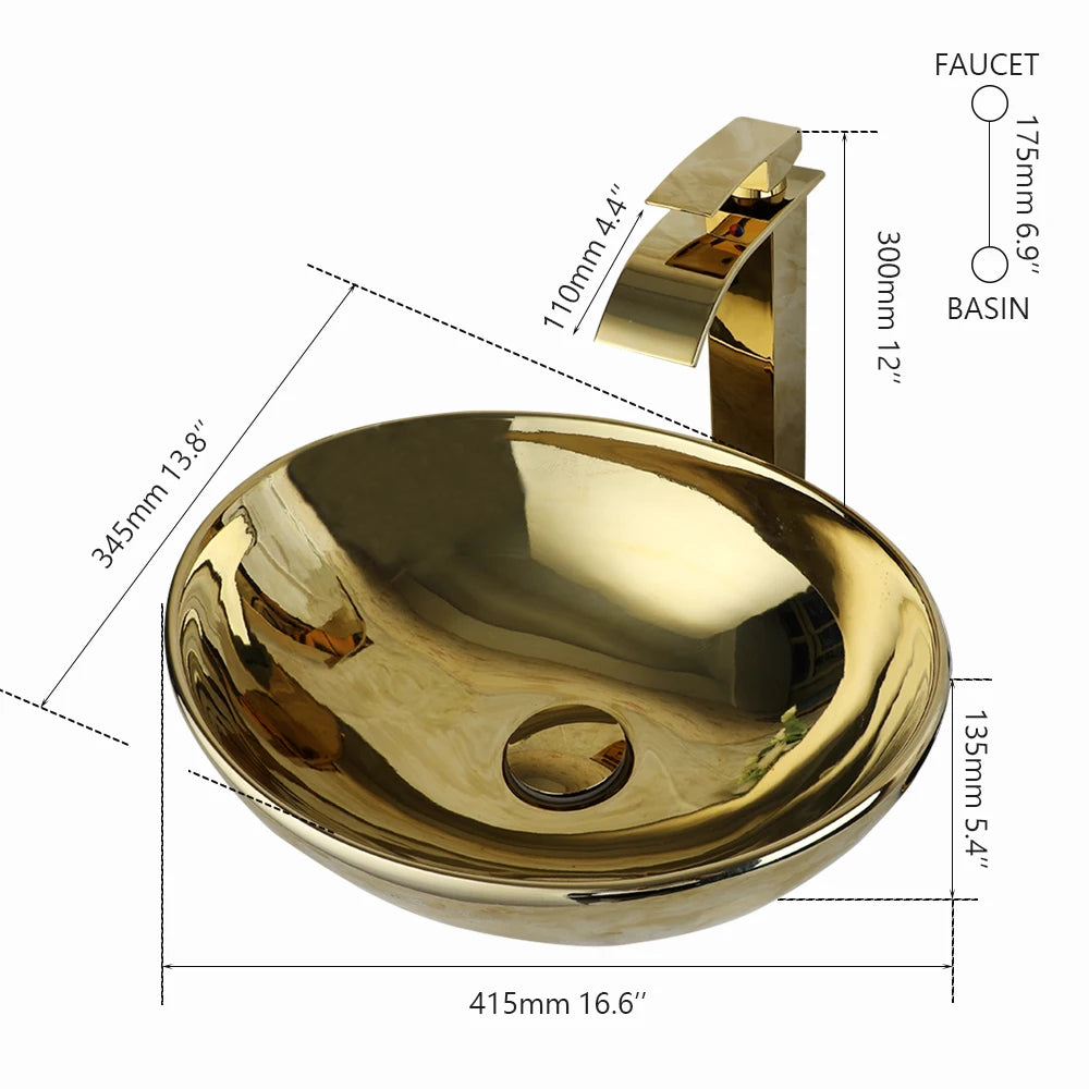 Yanksmart Ceramic Bathroom Sink Set With Deck Mounted Faucet Pop Up Drain