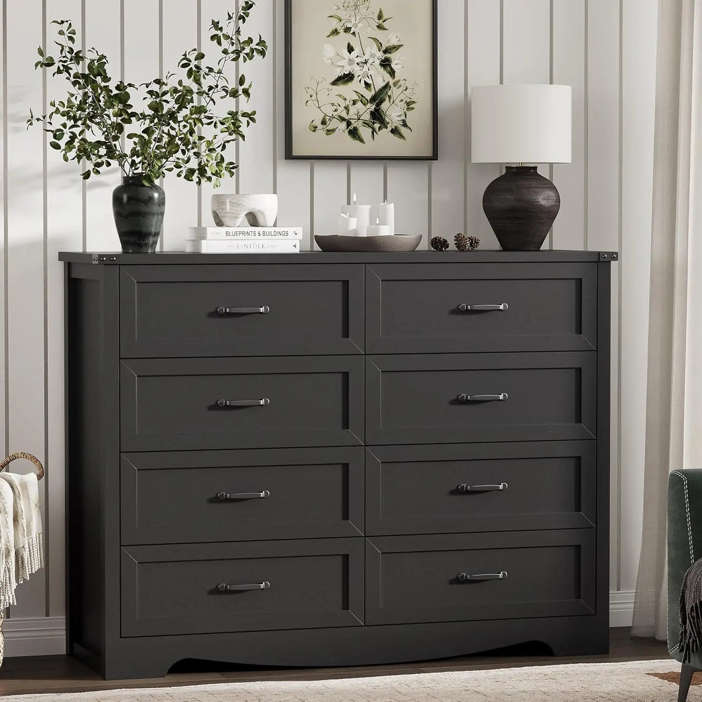 Eight-Drawer Dresser With Metal Handle Modern Wood Chest Bedroom
