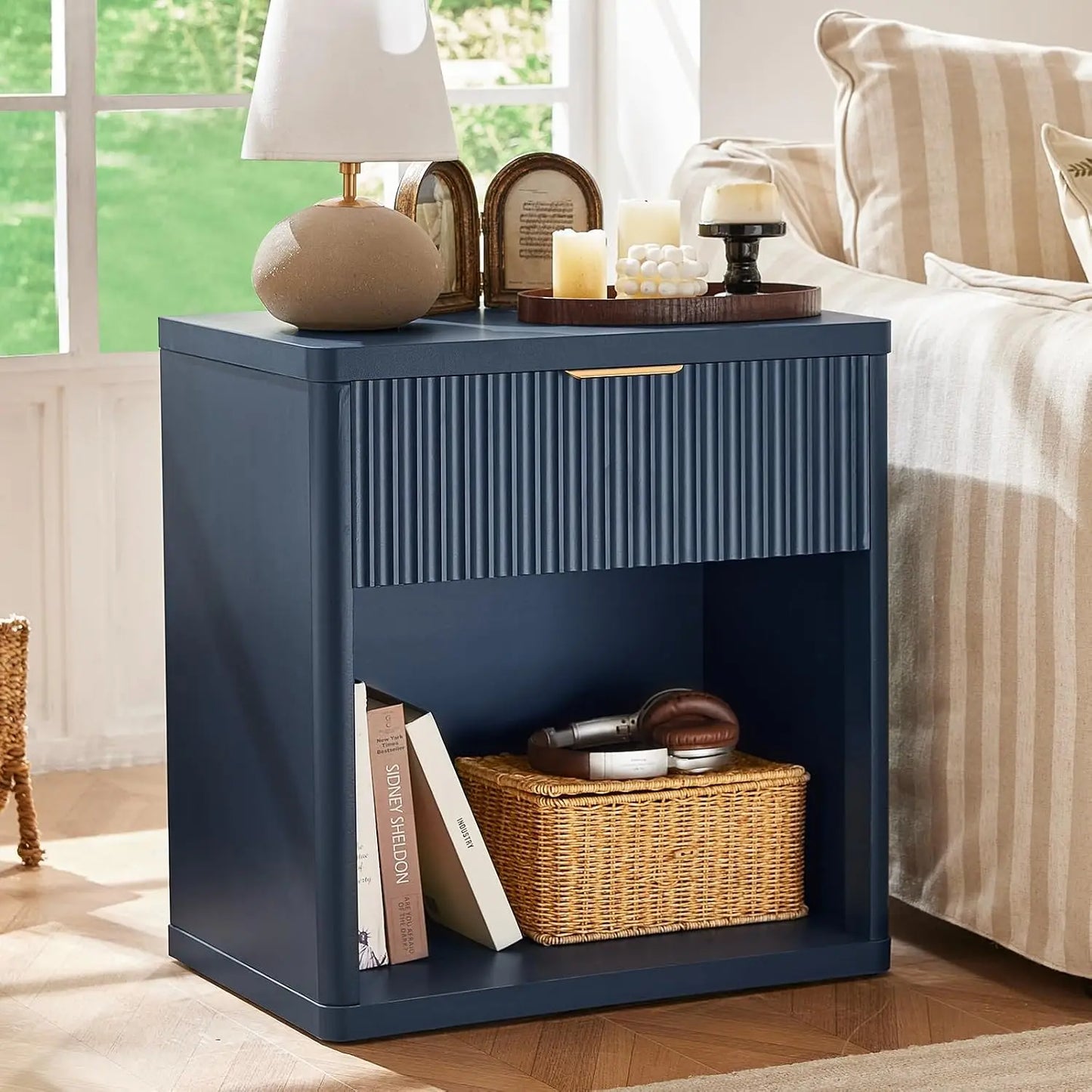 Fluted Farmhouse Nightstand Set Of 2 With Charging Station
