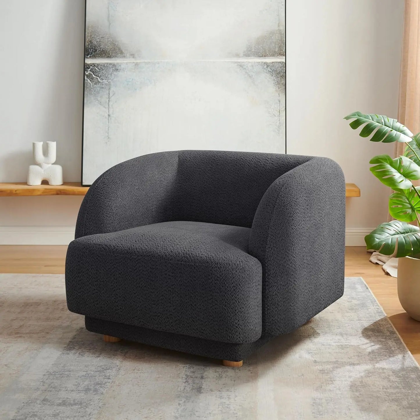 HUANZHUANG Modern Upholstered Living Room Chair With Wood Legs For Home Comfort And Style