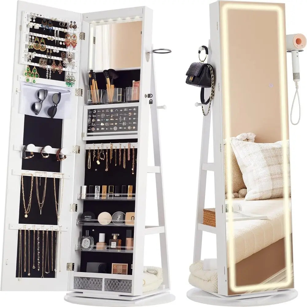 IRONCK LED Mirror Jewelry Cabinet Standing Armoire Lights