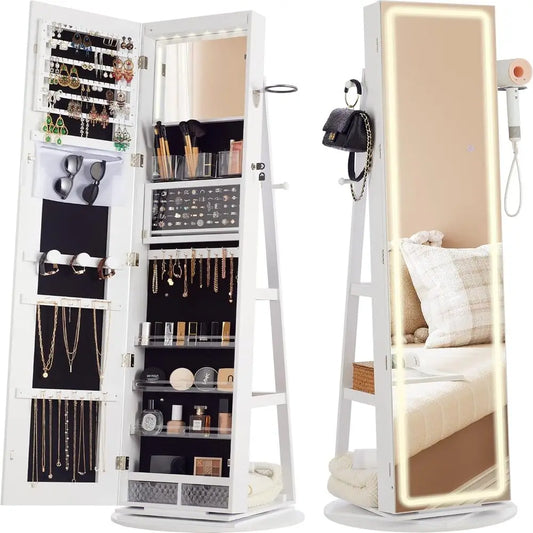 IRONCK LED Mirror Jewelry Cabinet Standing Armoire Lights