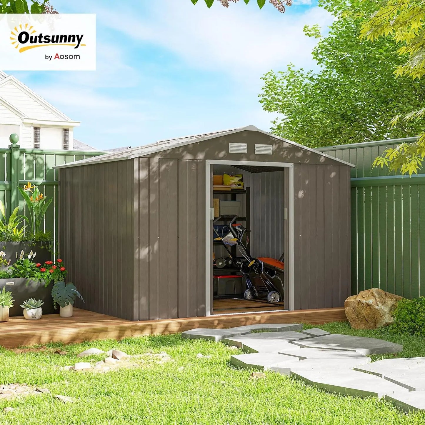 Metal Outdoor Storage Shed With Double Lockable Doors And Air Vents