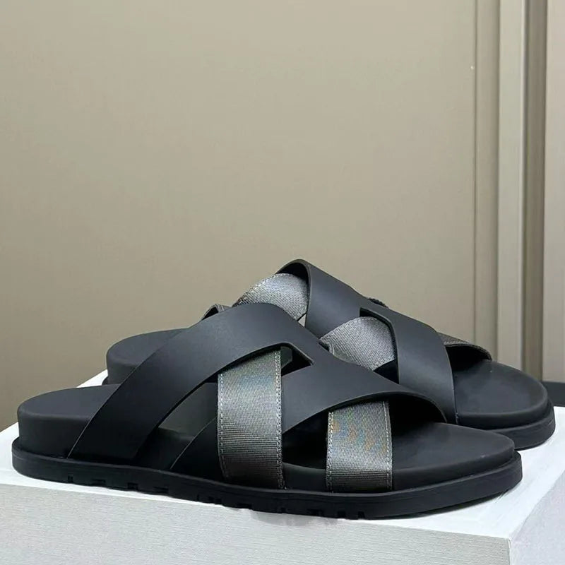 Braided Calfskin Sandals Leather Slippers For Women Beach Vacation