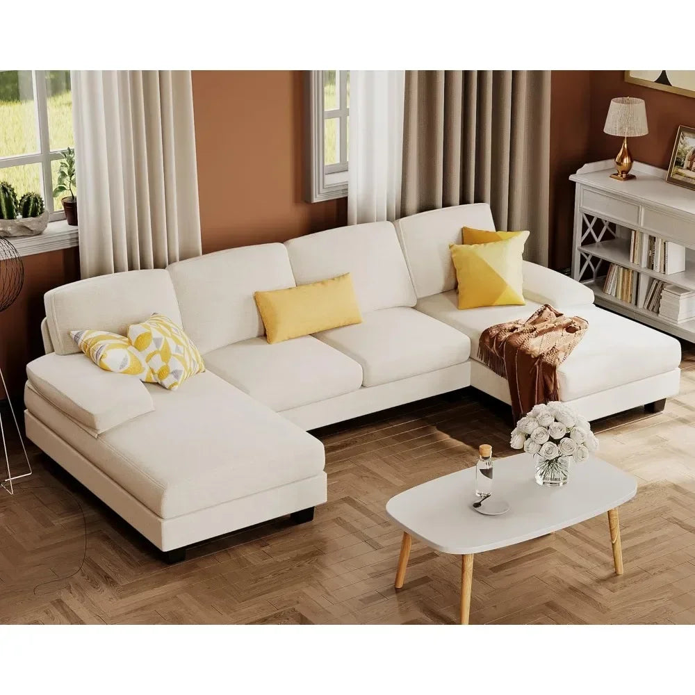 U-Shaped Linen Sectional Sofa For Living Room - 4 Seat Set