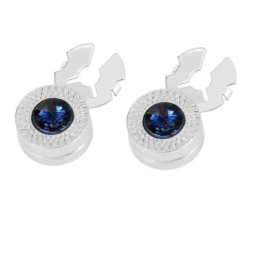 Crystal Design Round Cufflinks Silver Plated Zinc Alloy