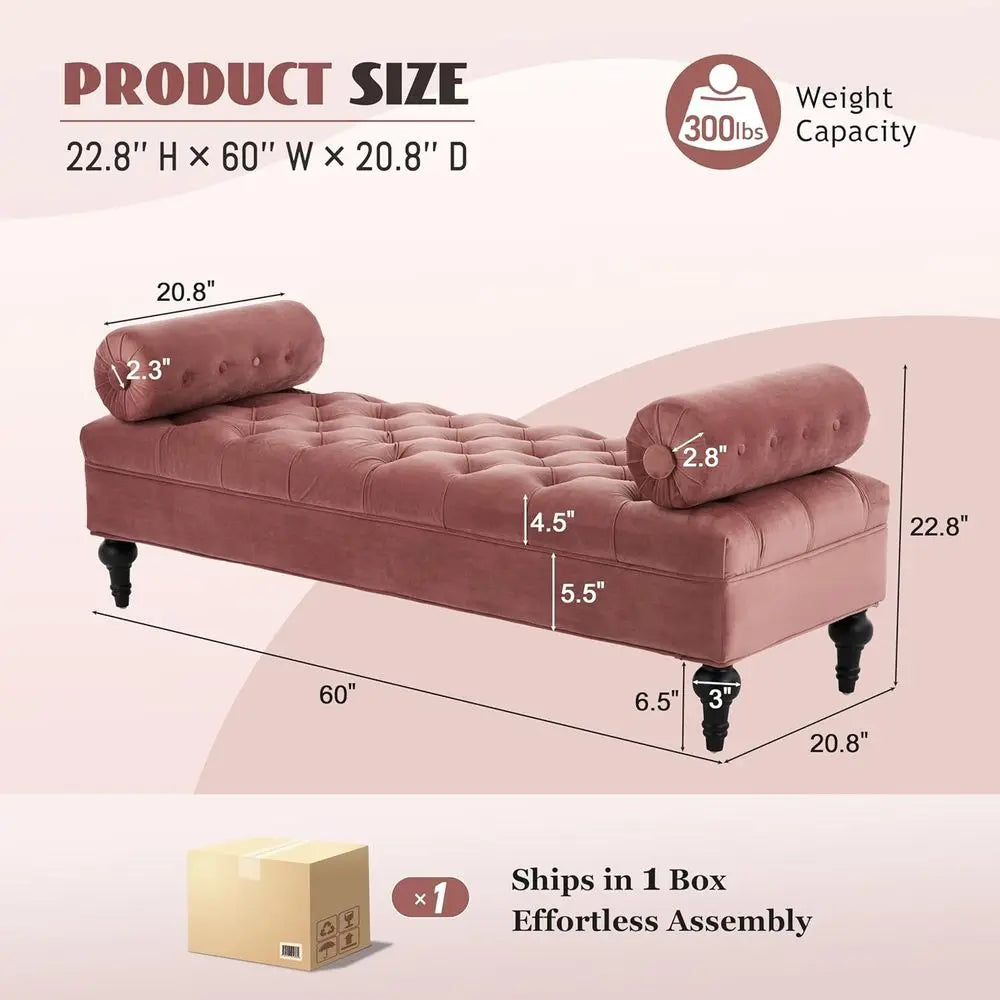 Reddis Velvet Ottoman With Detachable Pillow Wooden Bedroom Bench