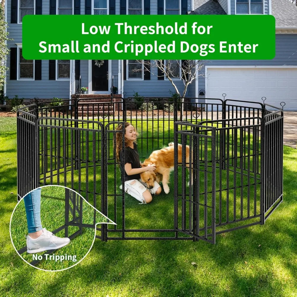 Heavy Duty Dog Playpen Portable Fence Solid Iron Crossbars RV Camping
