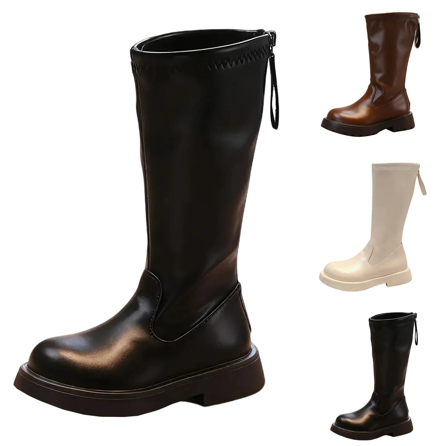 Kids Zip Up Riding Boots For Girls, Tall Shaft, Casual Footwear