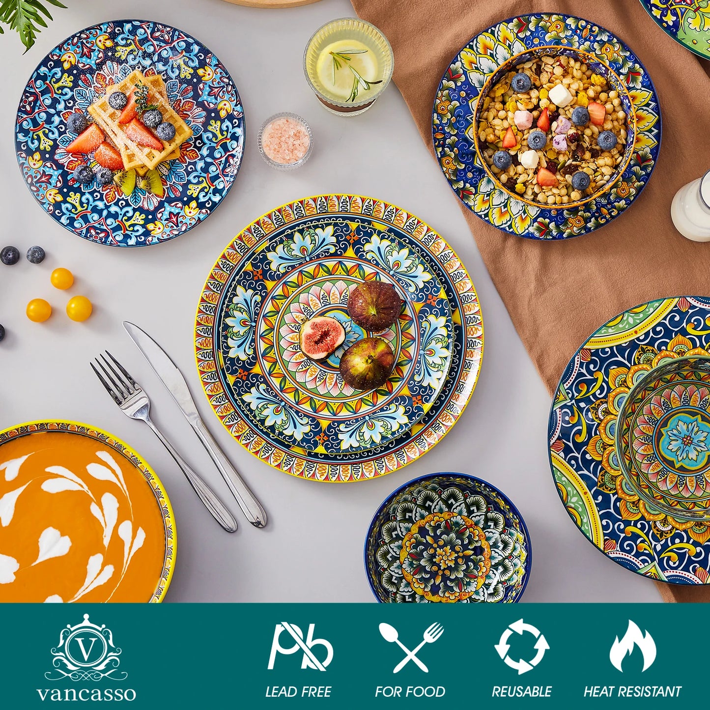 MALACASA Bohemian Porcelain Dinnerware Set 24-Piece