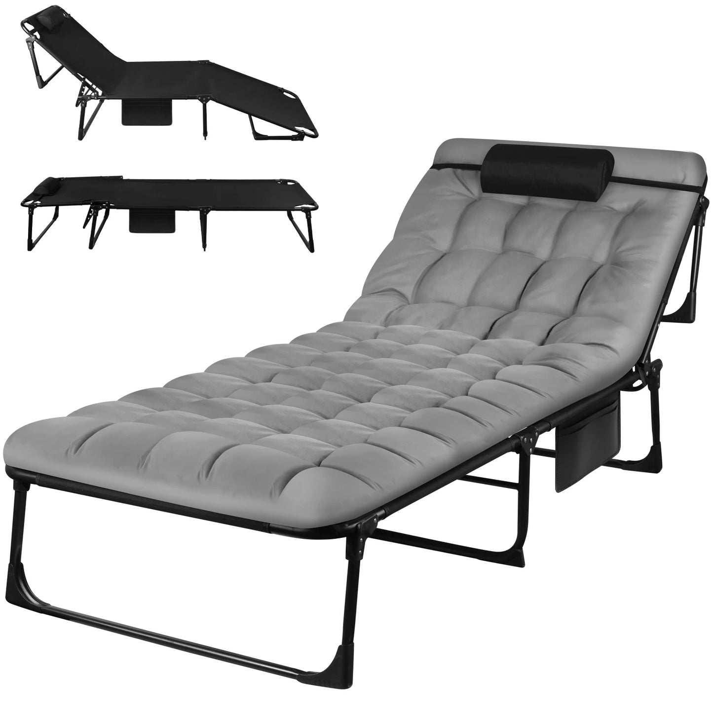 Portable Folding Camping Cot 3Position Adjustable Lounge Chair Outdoor Bed