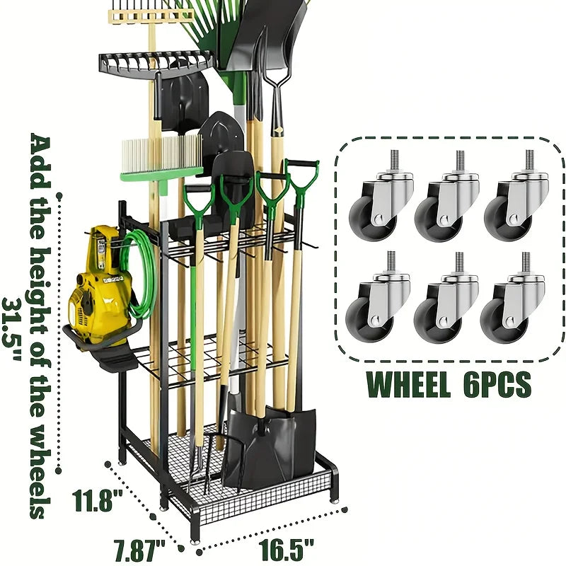 Garden Tool Rack Tower Heavy Duty Steel For Garage Shed