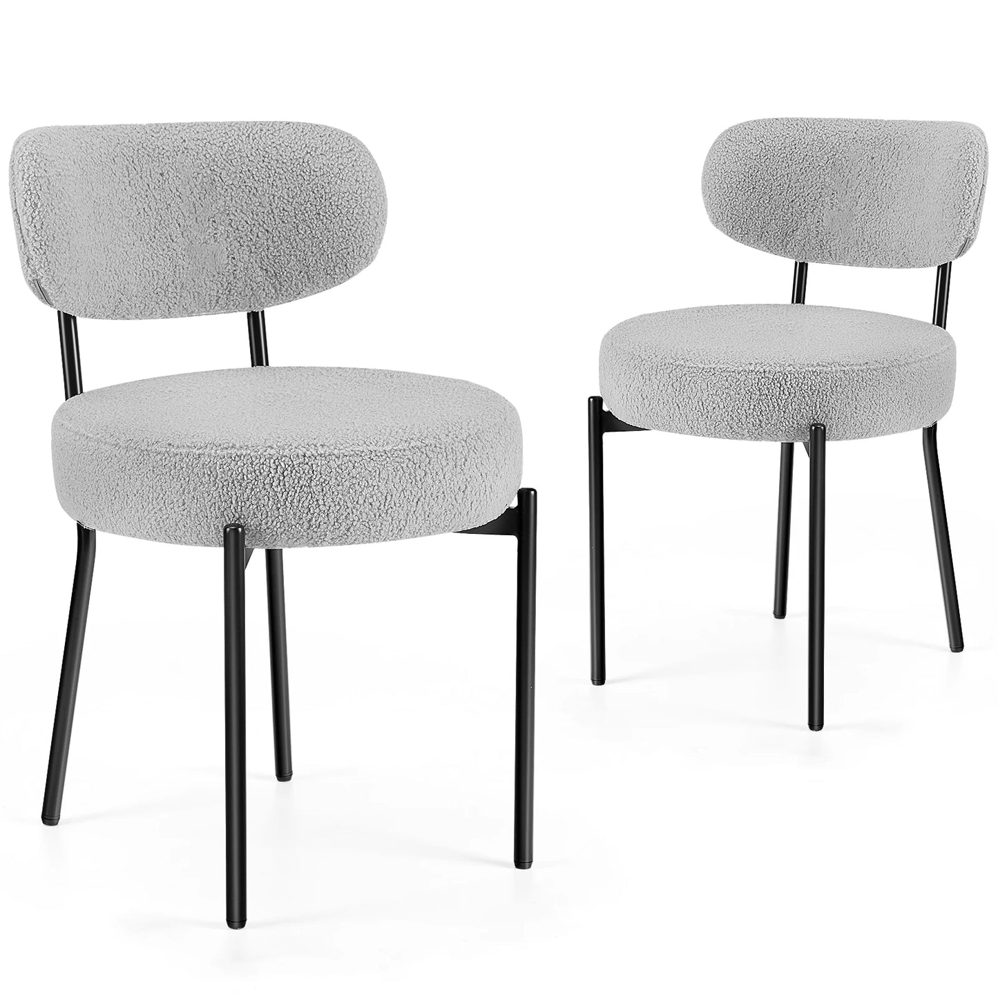 JHK Ergonomic Round Dining Chairs, Plush Fabric, 2-Pack, Metal Legs