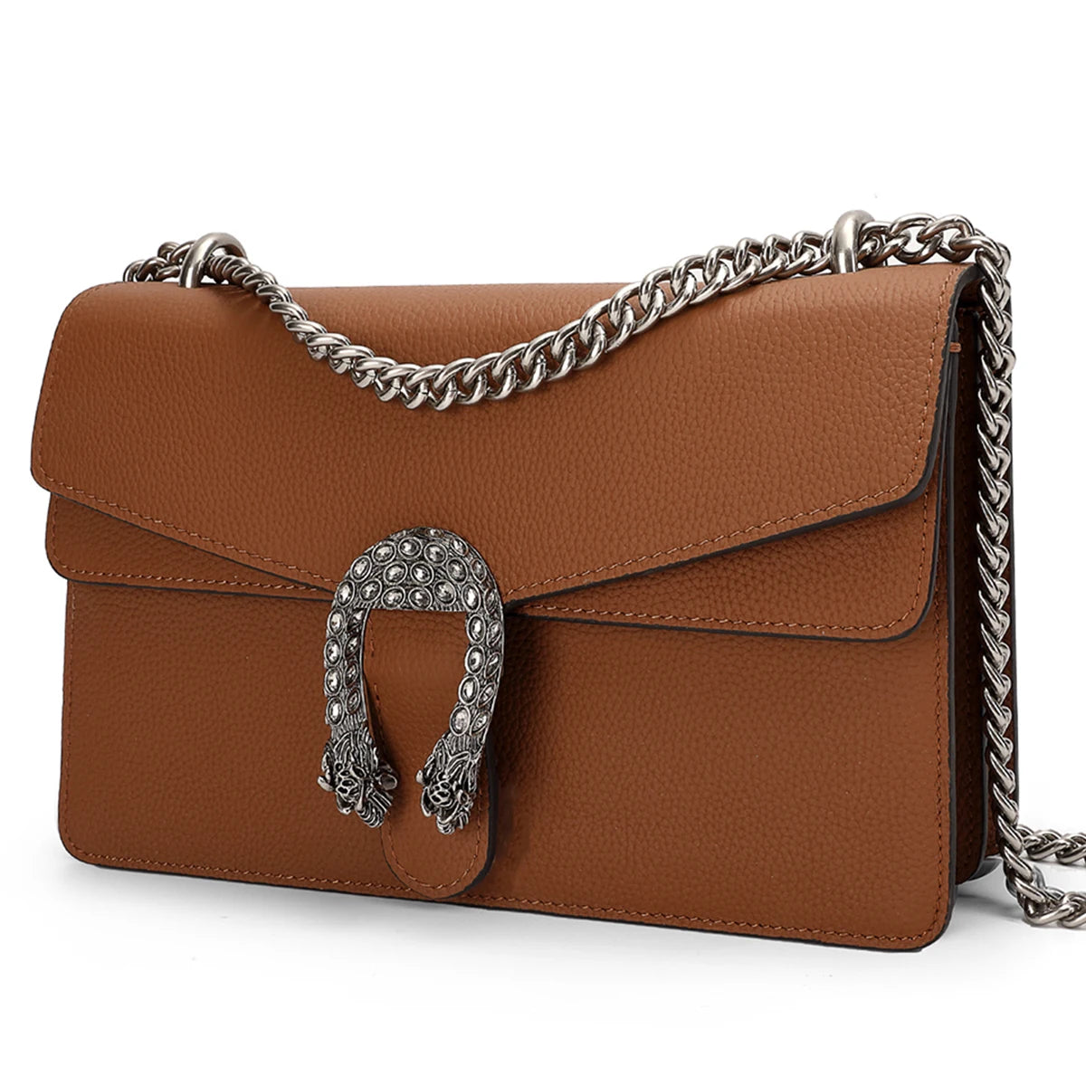 NONECN Genuine Leather Crossbody Bag For Women With Chain