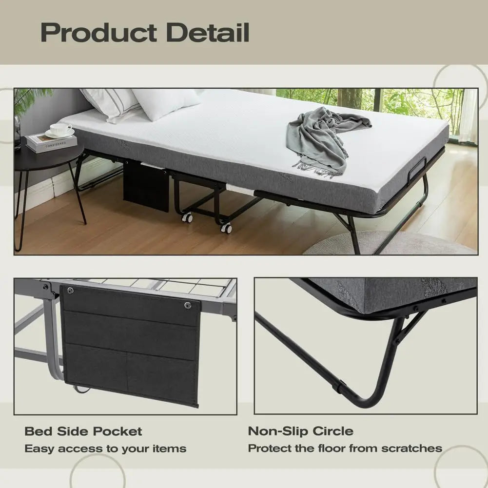 HiMISSCN Folding Bed With Memory Foam Mattress And Metal Frame