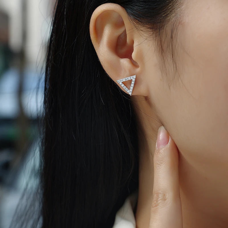 JIUZUAN Moissanite Triangle Stud Earrings 18K Gold Plated 925 Silver