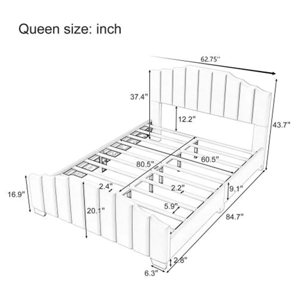 Princess Bedroom 3 Piece Velvet Upholstered Bed Set