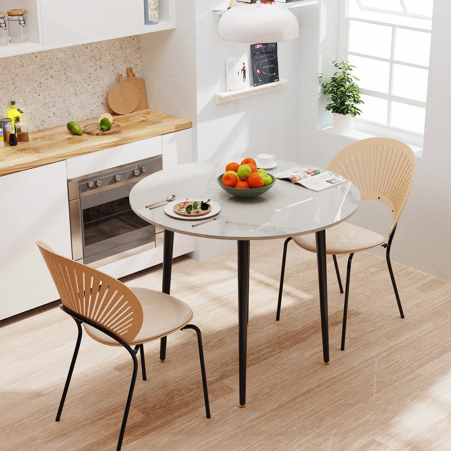 Sintered Stone Dining Table With Black Metal Legs