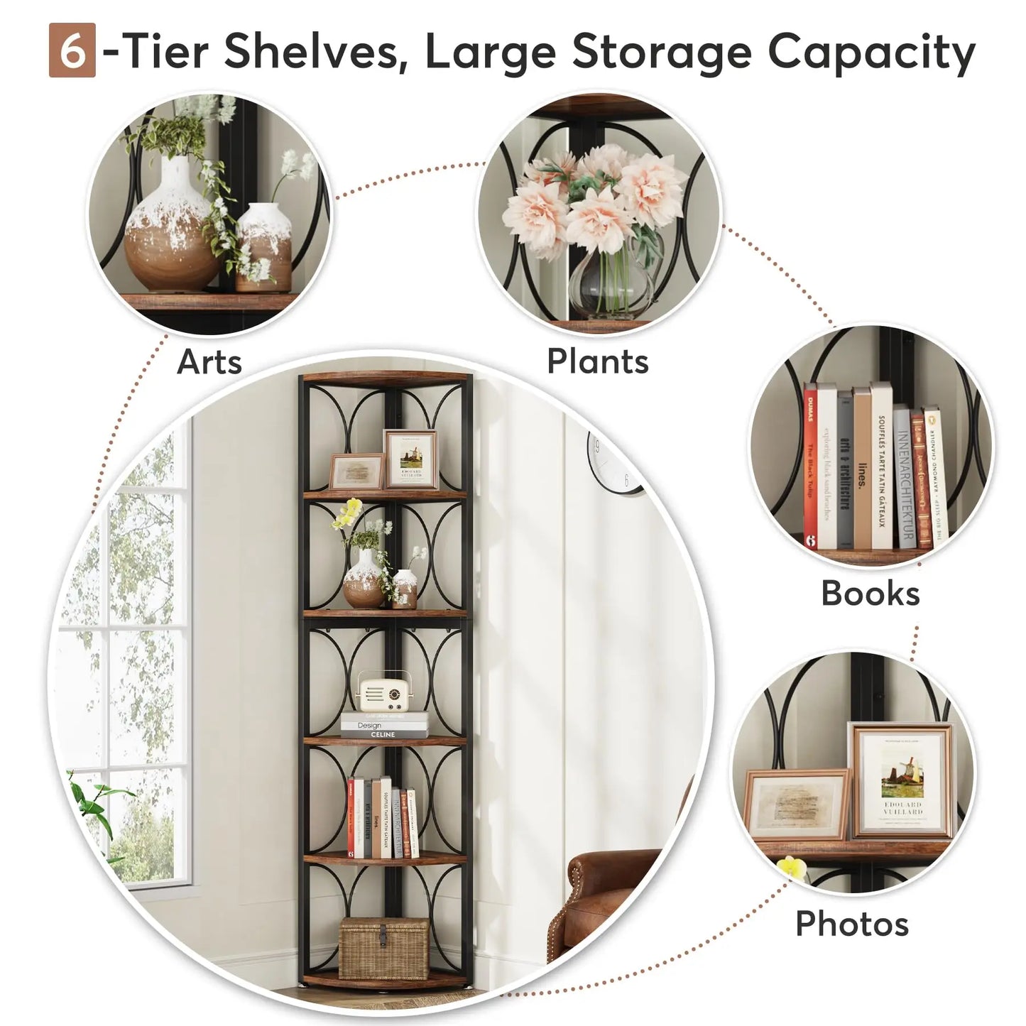 Tribesigns Tall Corner Bookcase 6 Shelf Storage Rack