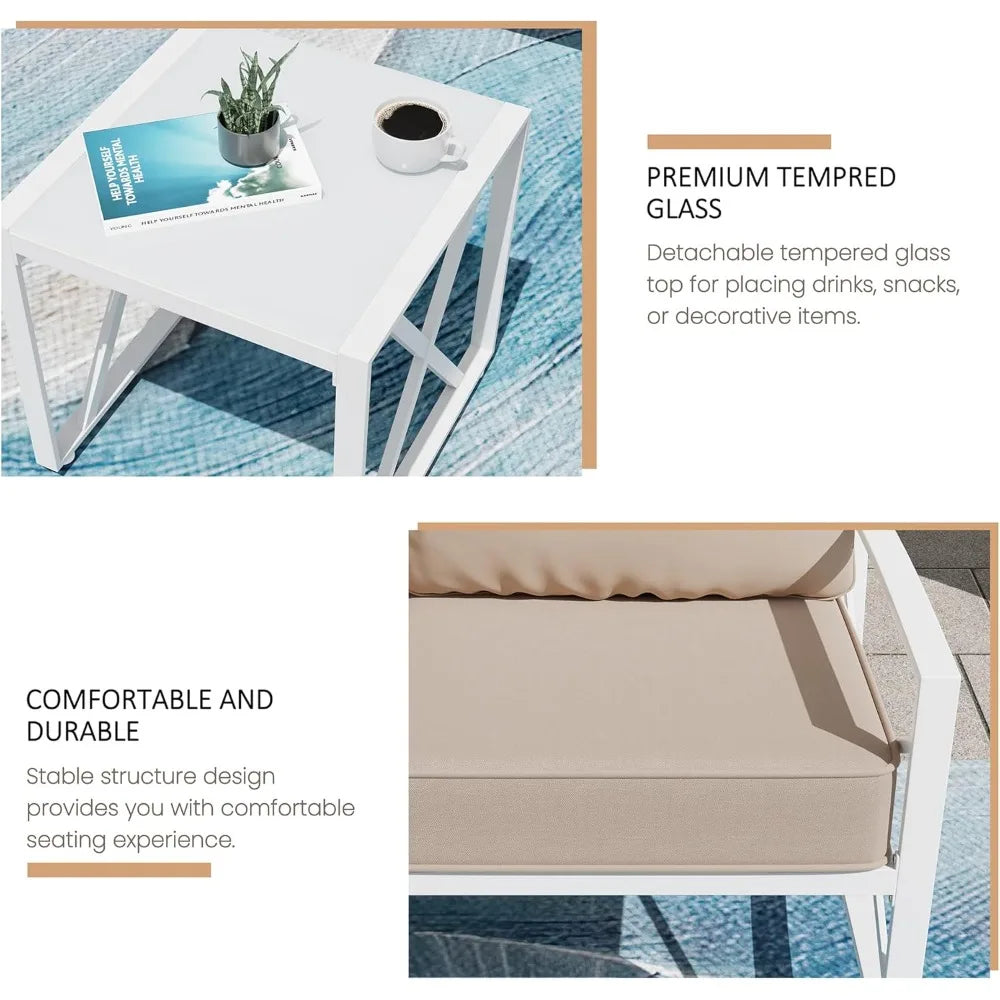 Modern Outdoor Metal Sectional Set With Conversation Chairs